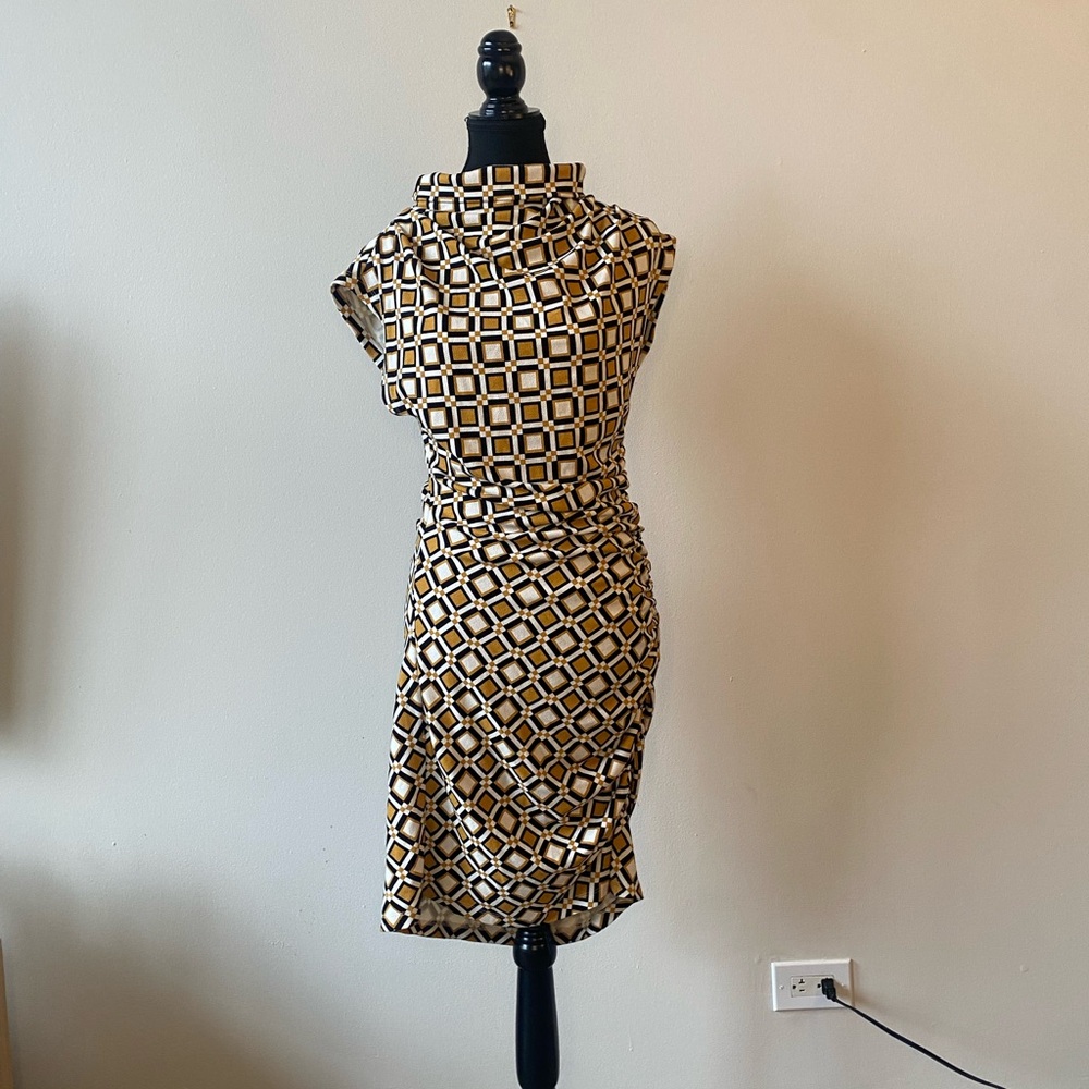 Anthropologie Geometric Print Midi Dress - Black and Gold